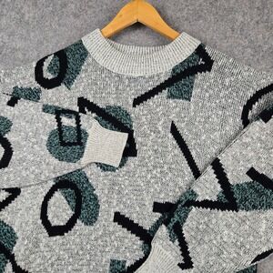 Cellini Collection Sweater Mens Large Gray Geometric Abstract Vintage 80s 90s